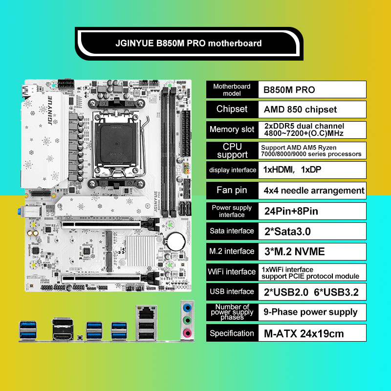 JGINYUE B850M PRO Motherboard  - Am5 Micro Atx Pcie 5.0 Motherboard review and price