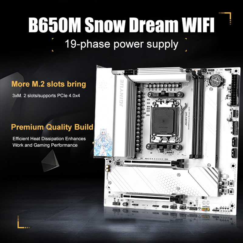 JGINYUE B650M Snow Dream WIFI  - Am5 Micro Atx Pcie 5.0 Motherboard review and price